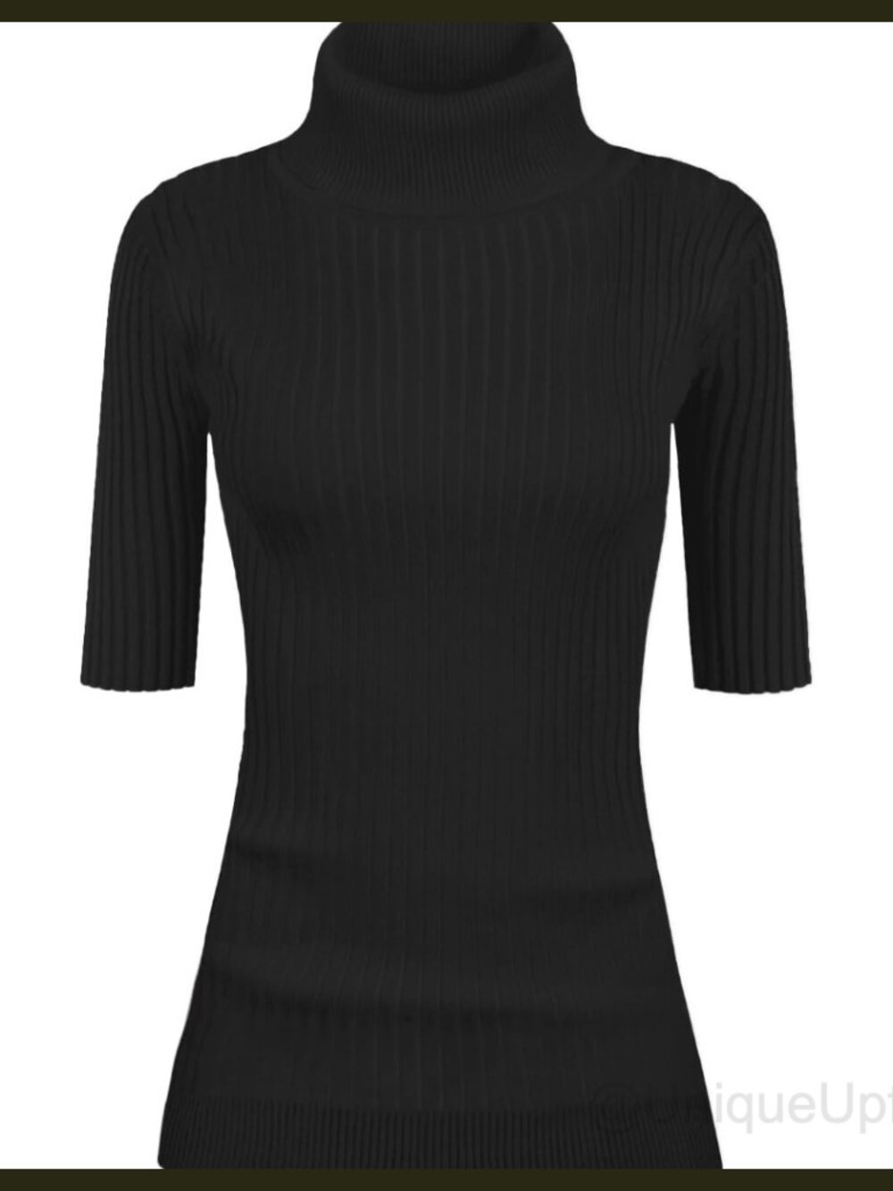 Women Turtleneck Half Sleeve Ribbed Knit Fitted Sweater Pullover